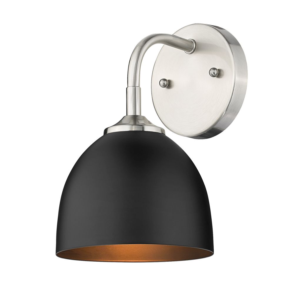 Golden Lighting 6956-1W PW-BLK Zoey 1 Light Wall Sconce in Pewter with Matte Black Shade